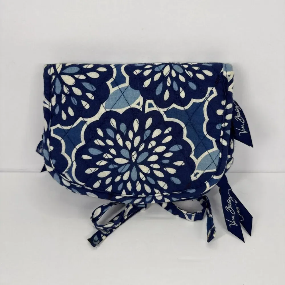 Vera Bradley Blue White Small Jewelry Make Up Case Wallet Petal Splash